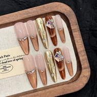 10 % màu nâu mắt mèo Tip Long Press on Nails có thể sử dụng lại Long Lasting Press trên móng tay cho