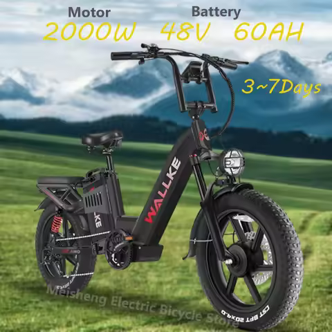 W Wallke H7 AWD Electric Bike 60Ah 3200W Peak Dual Motor Ebike 20” Fat Tire Electric Bicycle 34MPH S