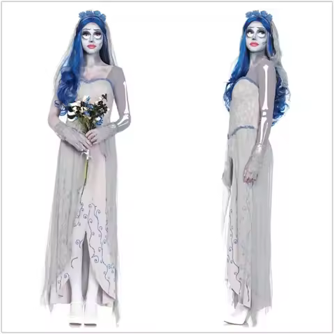 New Ghost Bride Costume - Female Corpse Bride Outfit Horror Vampire Style Dress for Halloween & Role