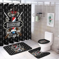 Barber Shop Company 4 Pcs Shower Curtain Bathroom Set Abstract Modern Beauty Salon 3D Printed (2) Sh
