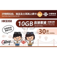 平賣10GB 30日沙特阿拉伯、埃及、土耳其 (10GB) 4G 無限上網卡數據卡SIM咭 中國聯通 