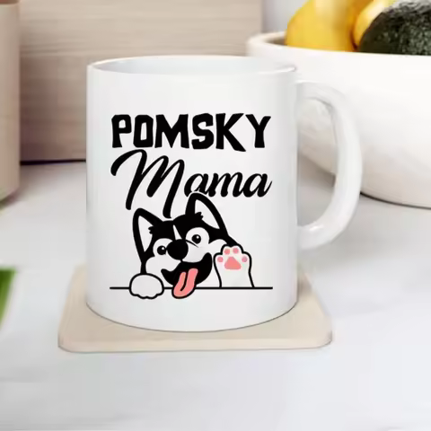 Pomsky Mom Mug, 11 Oz, Pomsky Mom Gift, Coffee Cups For Birthday Christmas Gift Home Furnishings Fam
