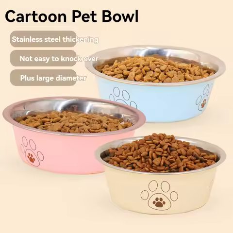 Popular stainless steel footprint dog bowl anti-tip non-slip cat bowl dog bowl cartoon pet bowl cat 