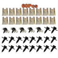 60Pcs M5 Screw + M5 Clip Motorcycle Cover Set Body Car 5mm U-Clip U Nut Washes Metal Fastener Clip M
