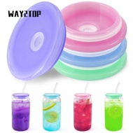 WAY2TOP Cup Cover, Plastic 16 Oz Glass Cup Lids, Iced Coffee Cup Candy Color Reusable Bowl Cover