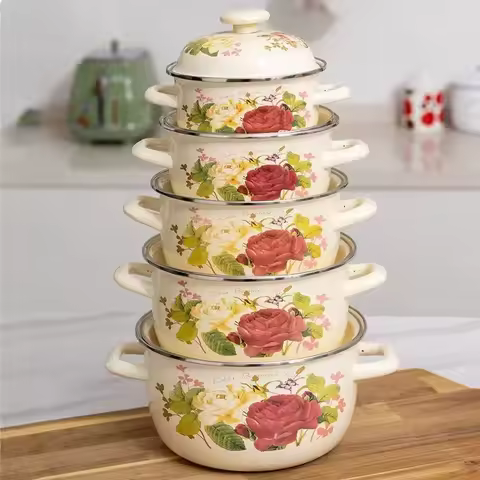 Enamel Cooking Pots Casserole Stew Set Cooking Cood Pot Soup Milk Pot 16/18/20/22/24cm Kitchenware F