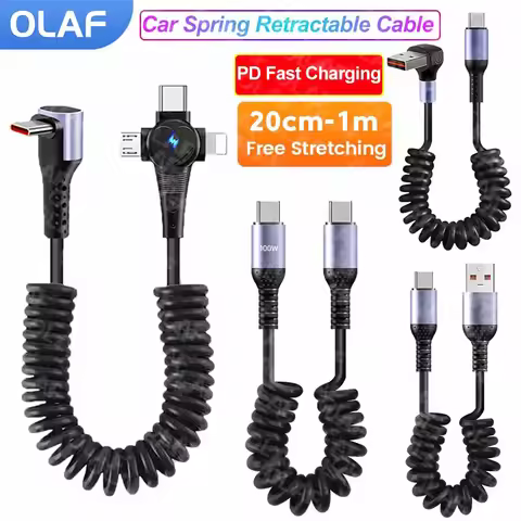 3 in 1 66W 6A Fast Charging USB Type C Cable 20cm to 1m 100W Type C to C Spring Short Cable For iPho