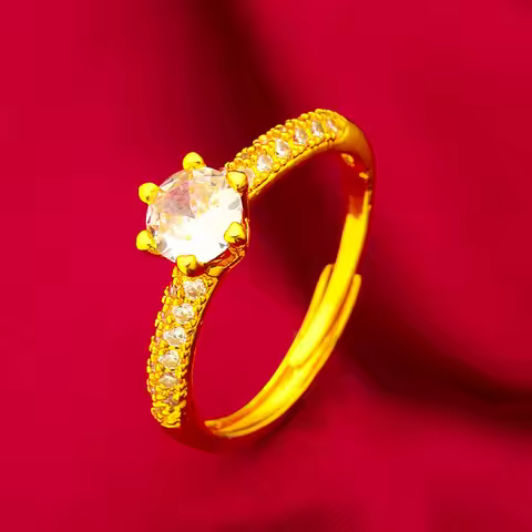 24K Gold AU999 White Diamond Ring Women's - Retro texture band, unique taste for couple dates