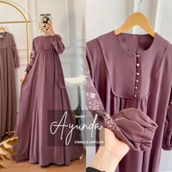 AYUNDA DRESS- Dress Wanita Bahan Crincle air flow import - Baju Lebaran Wanita- Baju Muslim Aksen Bordir- Busui Friendly