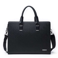 Bostanten Cow Leather Handbag Briefcase Laptop Bag for Men (Black)