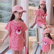 [1-9 Years] Baju T Shirt Budak Perempuan Pink Strawberry Bear Dress Kids Baby Girl Shirt