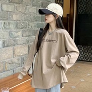 t shirt lengan panjang perempuan t shirt ootd t shirt perempuan t shirt oversize Kemeja-T Lengan Panjang Amerika Wanita Musim Bunga Nipis Berlapis Baju Asas Teratas 2024 Panjang Midi Wanita Baharu