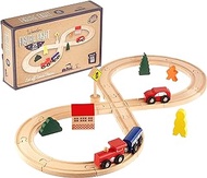 Figure 8 Railway Set, 28 Pieces - Wooden Train Track Set with Train Cars, Town Pieces, People and Tracks - Compatible with Major Wood Toy Trains - Games, Toys, Hobbies, and Activities for Family Fun
