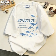 NFV Latest Korean Fashion T-Shirt Wrinkle Resistant Easy Iron Cotton Blue Dolphin Print YG4790