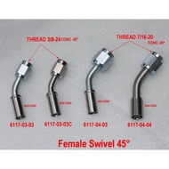3/8-24, 7/16-20 Female Swivel Brake Fittings 45 degree bending for Braided Hose An3, An4