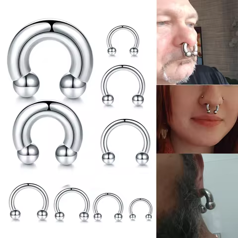 1PC Large Gauge Curved Horseshoe Circular Barbell Piercing Stainless Steel Septum Nose Ring Earring