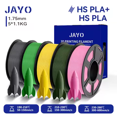 JAYO 5 Rolls 3D High Speed PLA /High Speed PLA PLUS Filament 1.75mm HS PLA/PLA+ Filament Neatly Woun