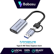 Mindpure Premium 4K HDMI Video Capture Card,HDMI to USB/USB C Audio Video Recording in 1080P@60Hz, 2