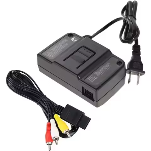 Power Supply for N64 Replacement AC Adapter Power Supply and AV Composite Video Cable Cord Charging