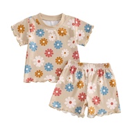 Toddler Baby Girls Summer Outfits Daisy Ruffle Short Sleeve T-Shirts Tops Floral Shorts 2Pcs Clothes