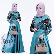baju gamis wanita terbaru muslim / baju gamis batik kombinasi polos - hijau