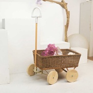 Nordic Children's Toy Trolley Natural Rattan Plush Toy Storage Basket Children's Outdoor Trolley Tro