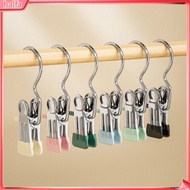 {halfa}  Durable Clothes Clip Compact Hanger Clip 5pcs Stainless Steel Clothes Drying Clip with Hook Space-saving Rubber-coated Metal Clip Hook for Southeast Asian Buyers