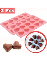 2入組15格心形矽膠模具,適用於情人節巧克力翻糖蛋糕裝飾冰糖果