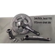 Crank Set Minus Double 34/ 50T Includes BB Bcd 110 Alloy Taiwan