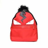 FENDI 拼色牛皮尼龍芬迪小怪獸黑毛雙肩包/肩背包