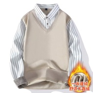 Fake two-Piece Shirt Fake two shirts Fake two-Piece Shirt Collar Plus Fleece Sweater Men's Autumn Wi