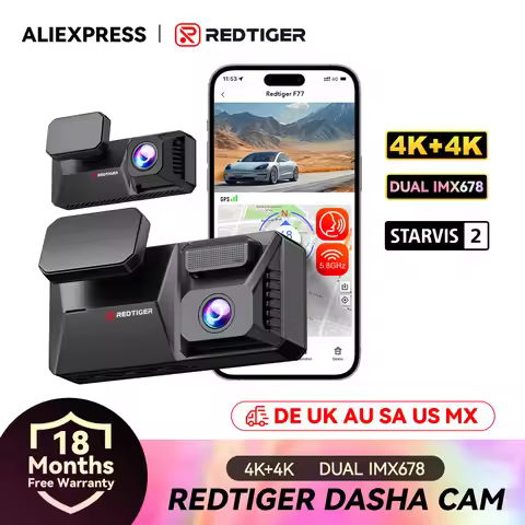 REDTIGER F77 Dashcam Front and Rear 4K+4K HDR Dual Dash Cam Sony STARVIS 2 Night Vision Voice Contro