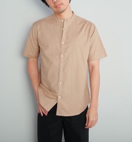 era-won เสื้อเชิ้ต แขนสั้น คอจีน รุ่น Oxford Short-Sleeved Mandarin Collar Shirt สี Beige