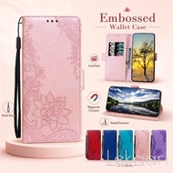 Embossed Floral Wallet Case For Vivo Y300 Y300i Y39 Y38 Y76 Y76S Y72 Y78 Y77 Y50 Y30 Y55 Y75 Y33S Ca