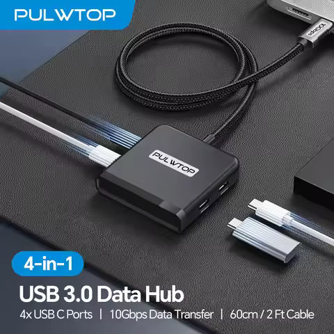 PULWTOP USB-C Hub 4-Port 10Gbps Data Only USB 3.2 Hub Multiport Adapter Compatible with MacBook Pro,