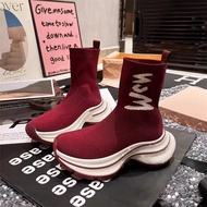 European Goods Letter Knitted Stretch Socks Shoes Boots Thick-Soled Heightening Socks Boots Mid-Tube