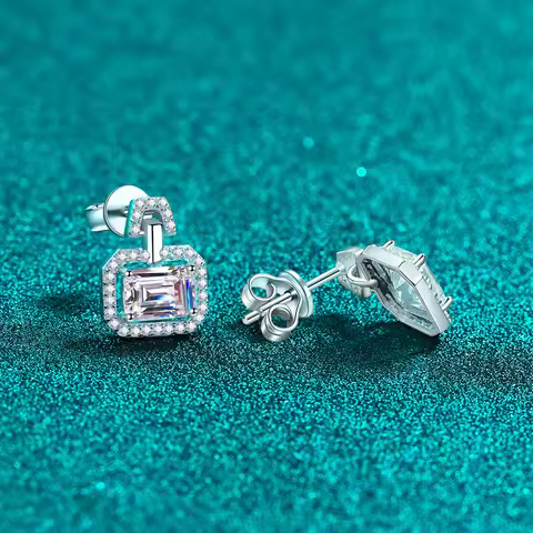 Rectangular Exquisite Light Luxury Earrings Women's 2Ct Moissanite PT950 Platinum - stable setting, 