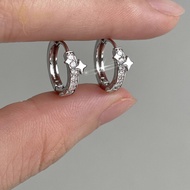 Roselife 1 Pair S925 Silver Shining Crystal Star Hoop Earrings for Women Men Fashion Daily Wear Ear 