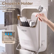 Modern Wall Mounted Cutlery Organizer - Chopstick Box with Flip Cover & Removable Drain Tray Cutlery