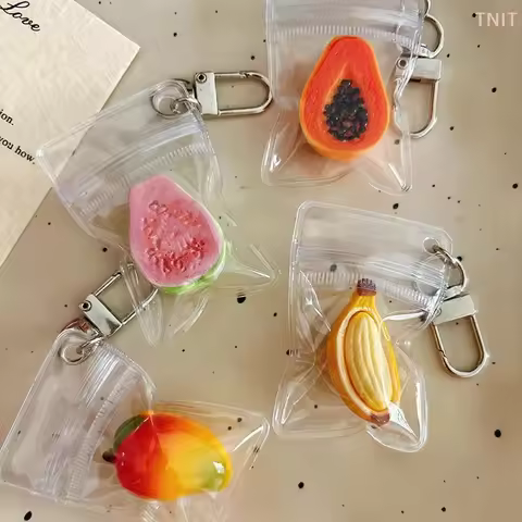 [J] 1Pcs Simulation Guava, Banana, Papaya, And Mango Fruit Keychain, Bag Charm, Creative Backpack Pe