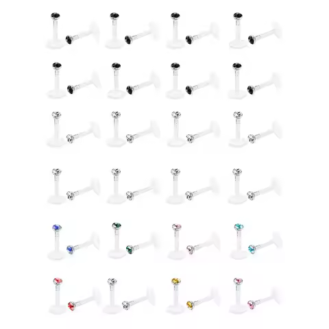 WKOUD 10pcs 16G Acrylic 2MM 2.5MM 3MM CZ Helix Cartilage Tragus Stud Earrings Labret Lip Monroe Ring