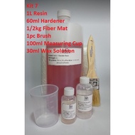 Fiberglass Set (I7) - 1kg Resin, 60cc Hardener, 1/2kg CSM, Brush, Cup w/ 30ml Wax Sol