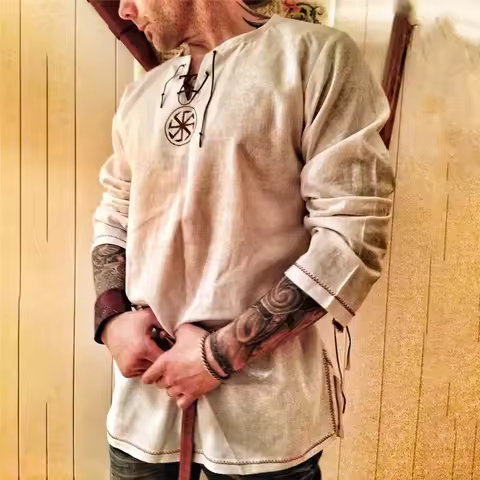 qq78Request7Knight Cosplay Medieval Costume Tunic Halloween Costumes for Men Adult Viking Pirate Dis