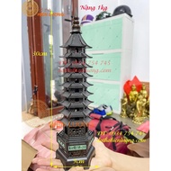 Trầm tháp văn xương 9 tầng bằng đồng màu đen giả cổ cao 30cm
