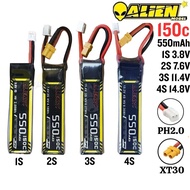 Alienmodel Lipo LiHV 550mAh 150C 1S 2S 3S 4S 3.8V 7.6V 11.4V 15.2V With PH2.0 / XT30 Connector AL550