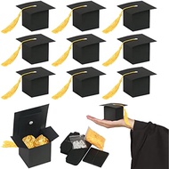 10pcs Graduation Sweet Boxes,6CM*6CM Doctoral Cap Shaped Gift Box Black Graduation Celebration Treat Sweet Biscuit Chocolate Sweet Box with Yellow Tassel for Graduation Ceremony Pa