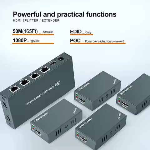 1x4 HDMI Extender Splitter 1080p Over Cat5e/Cat6 Ethernet Cable with Loopout - Up to 50m/165ft - EDI