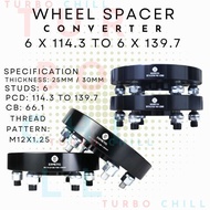 ERMETIQ WHEEL SPACER CONVERTER 6X114.3 to 6X139.7 66.1CB M12X1.25 THREAD PATTERN 25MM/30MM THICKNESS