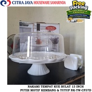 CERAMIC ROUND CAKE PLACE (13 INCH / 32.6 CM) WHITE NAKAMI FLOWER MOTIF NK-TW-CP37D (PER 1 SET WITH L
