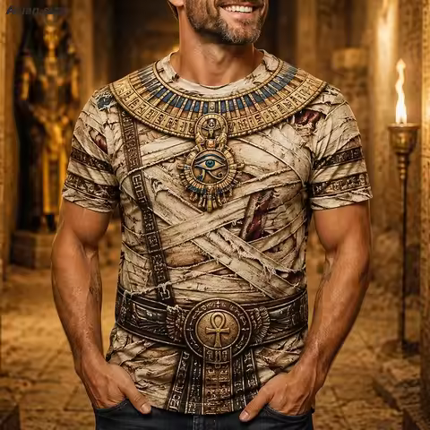 Egyptian Mummy Cosplay 3D Print Men T‑Shirt Crew Neck Short Sleeve Party Costume Tops